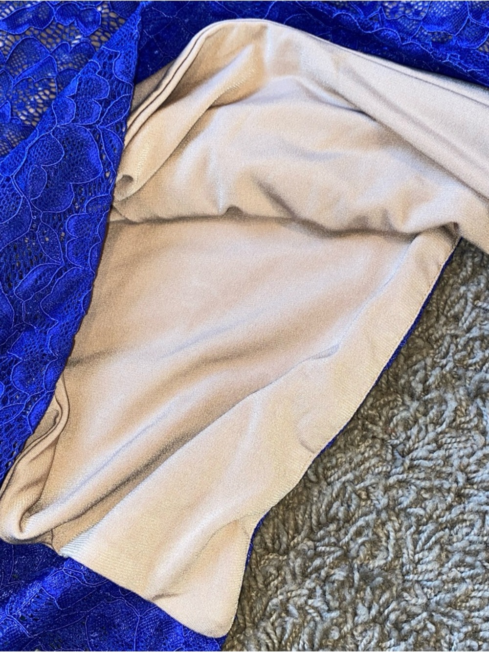 Dress the Population Alisha Body-Con Midi Dress M Blue Lace Beige Blouson Lined - Picture 10 of 10